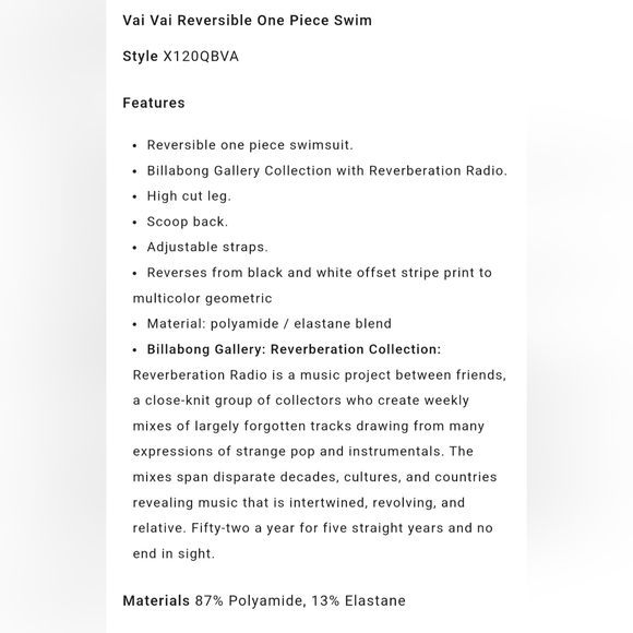 Billabong 🏖 Vai Vai 🏖Reversible🏖 One Piece 🏖Swimsuit 🏖 NWT🏖 - Picture 5 of 5